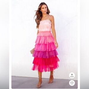 Storia Blush Pink Ruffled tulle midi dress fairy festive holiday